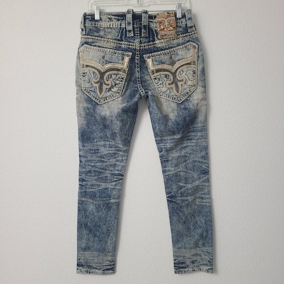 NEW Rock Revival Zinfandel Slim Taper Distressed Denim Jeans Size 30x30 Blue